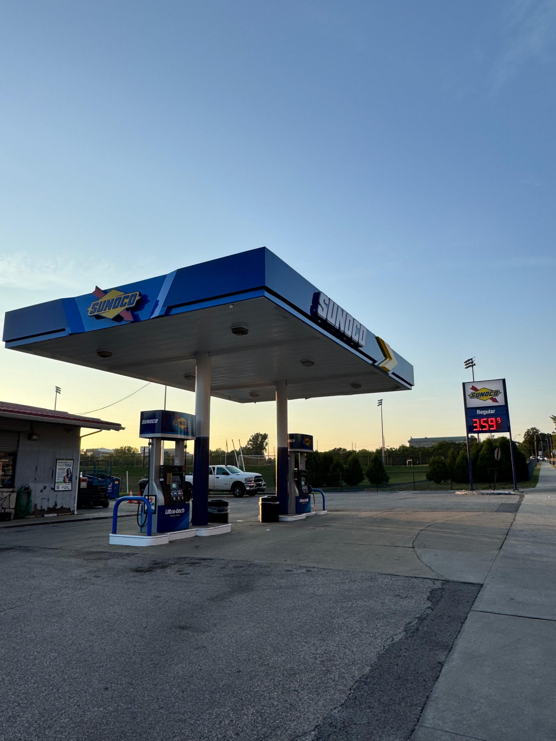 Sunoco gas station with pumps and large overhead covering